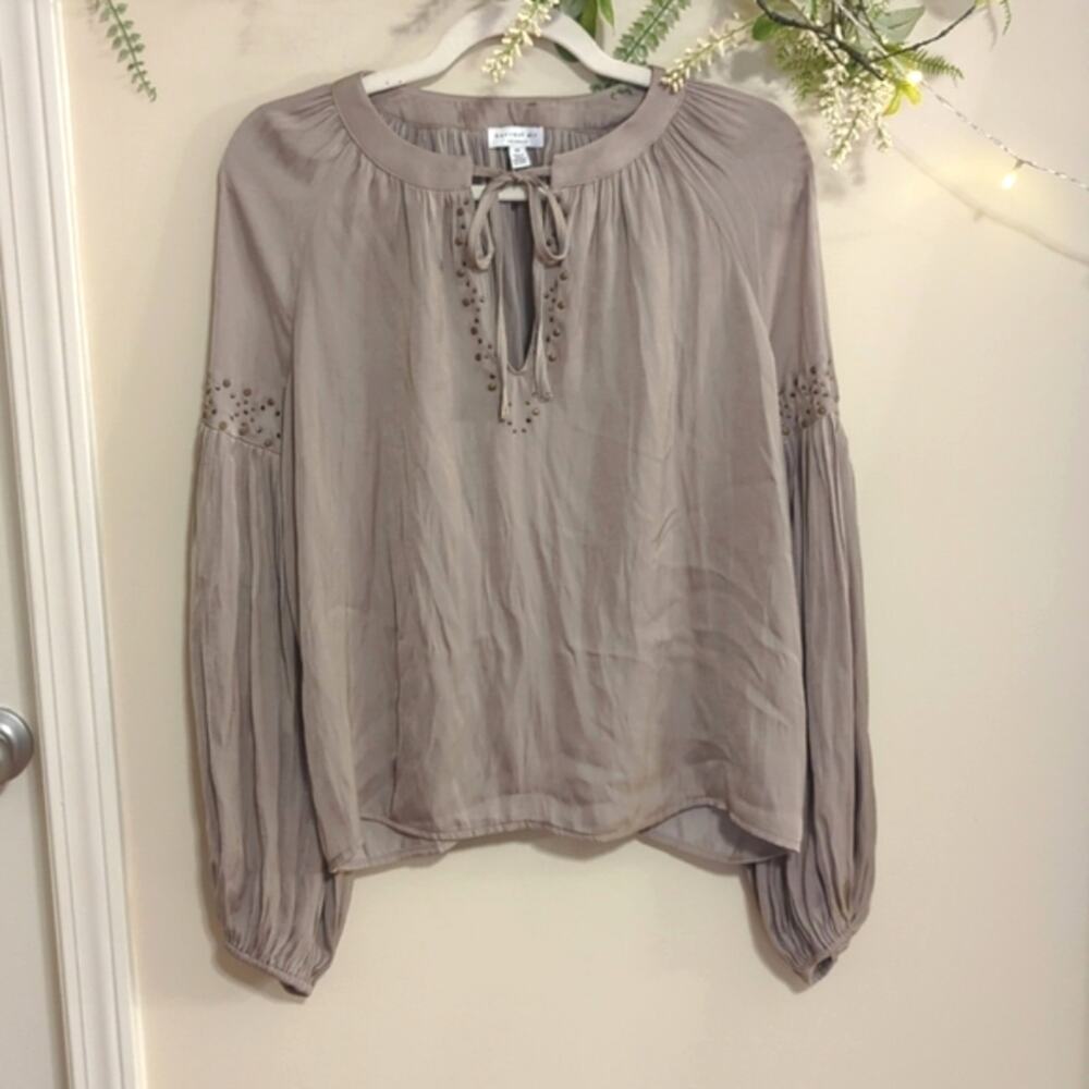 Anthropologie Current Air Taupe Embellished Raglan Long Sleeve Blouse
